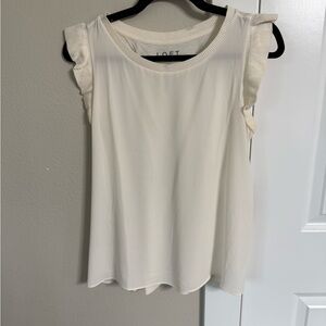LOFT Cream Ruffle Sleeve Top